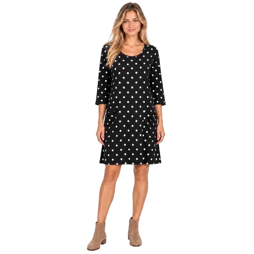 Gudrun Sjödén Black White Polka Dot Organic Cotton Modal Pocket Dress Medium